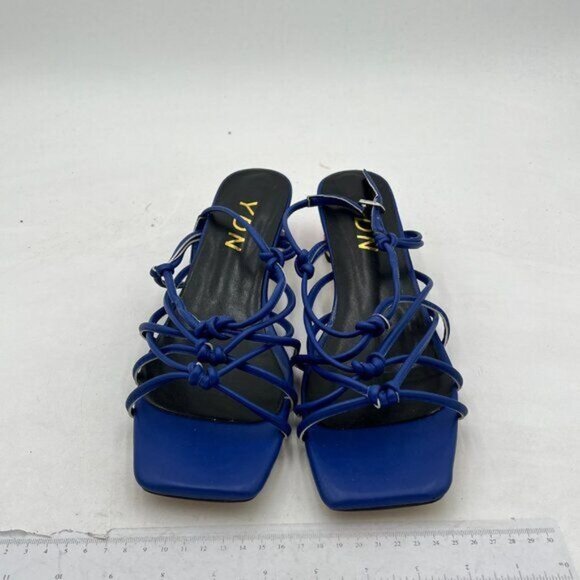 YDN Women Strappy Knot Square Toe Sandals Rhinestone Studded Chunky Low Heel - Picture 4 of 8